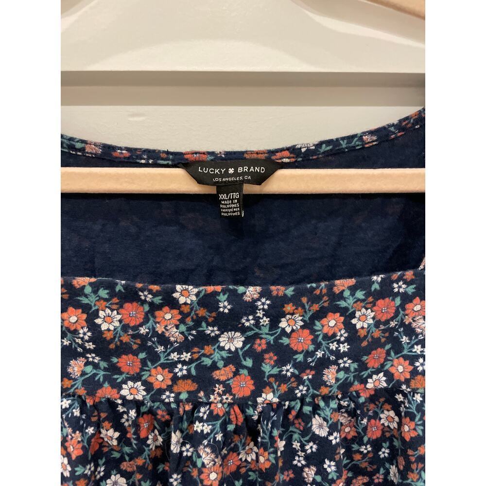 Lucky Brand Navy Ditsy Floral Peasant Long Sleeve Square Neck Blouse, XXL - Picture 2 of 5